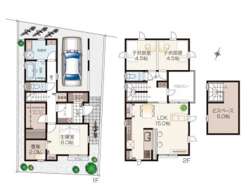 3LDK＋Eスペースの2階建て住宅間取りプラン