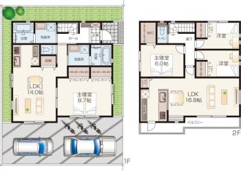 玄関共有型二世帯住宅の間取りプラン 1LDK＋3LDK